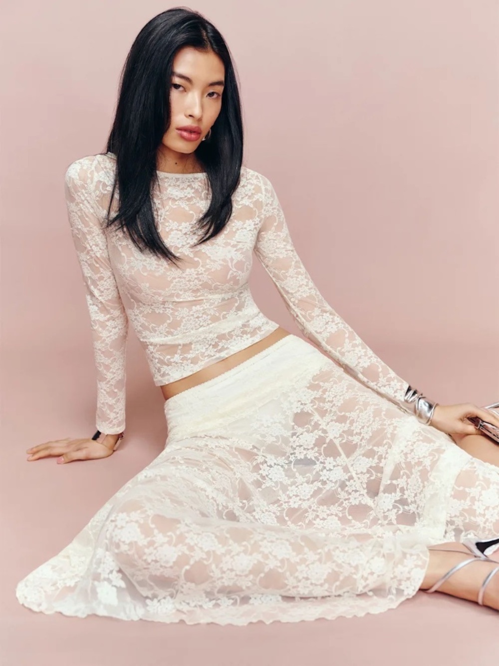 Reformation Adriano Lace Knit Top Ivory - Size S